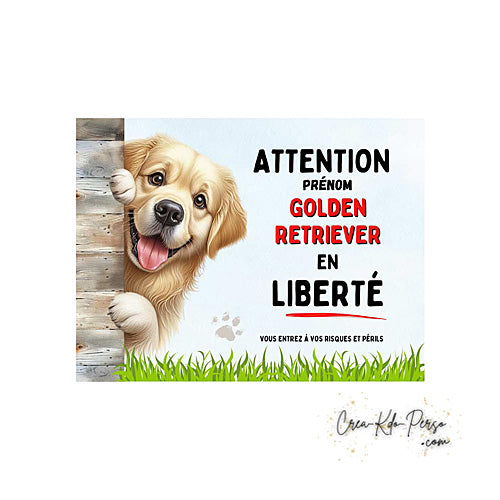 Plaque Golden Retriever panneau de portail Attention au chien