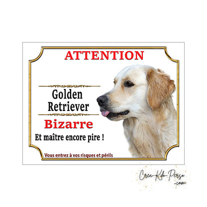 Plaque Golden Retriever panneau de portail Attention au chien