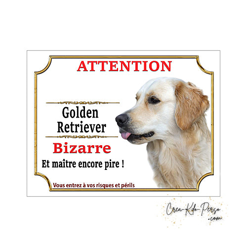 Plaque Golden Retriever panneau de portail Attention au chien