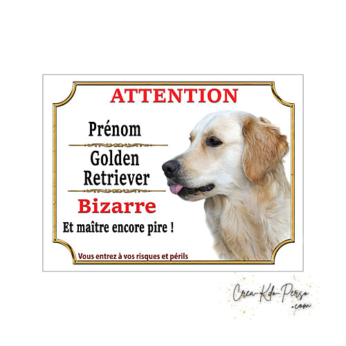 Plaque Golden Retriever panneau de portail Attention au chien