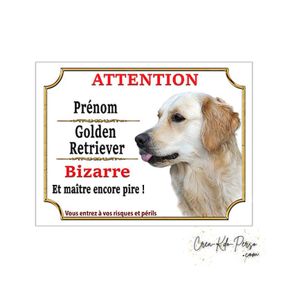 Plaque Golden Retriever panneau de portail Attention au chien
