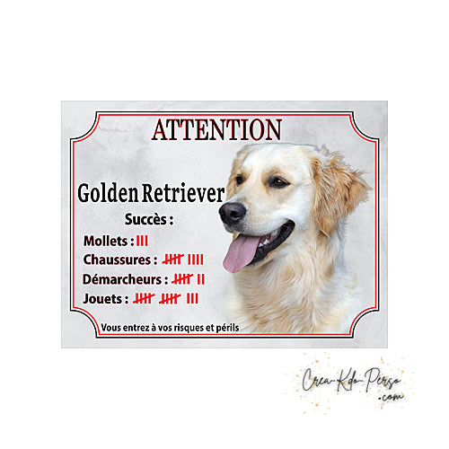 Plaque Golden Retriever panneau de portail Attention au chien