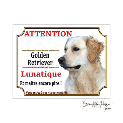 Plaque Golden Retriever panneau de portail Attention au chien