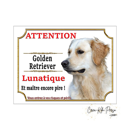 Plaque Golden Retriever panneau de portail Attention au chien