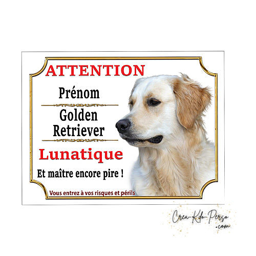 Plaque Golden Retriever panneau de portail Attention au chien