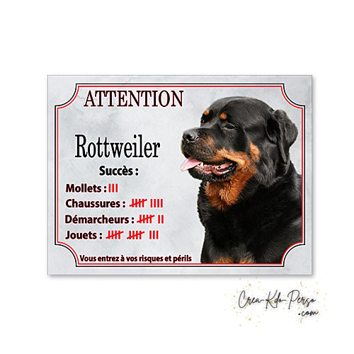 Plaque de portail Rottweiler Attention au chien panneau je monte la garde