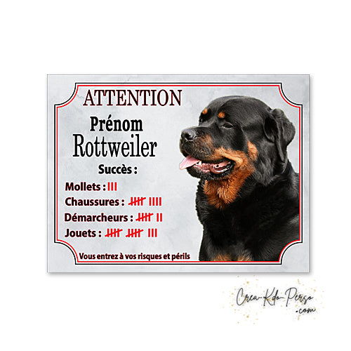 Plaque de portail Rottweiler Attention au chien panneau je monte la garde