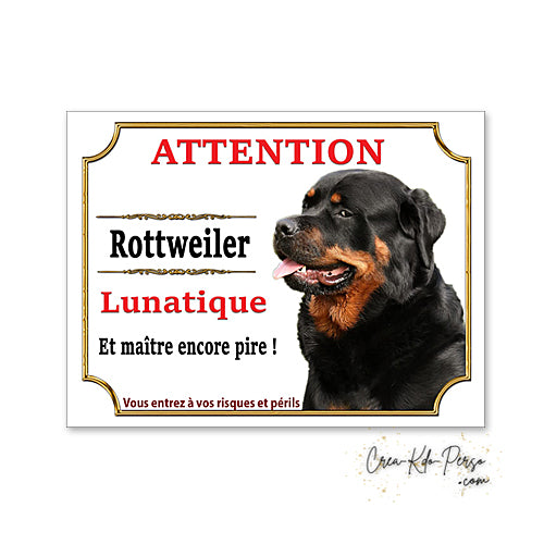 Plaque de portail Rottweiler Attention au chien panneau je monte la garde