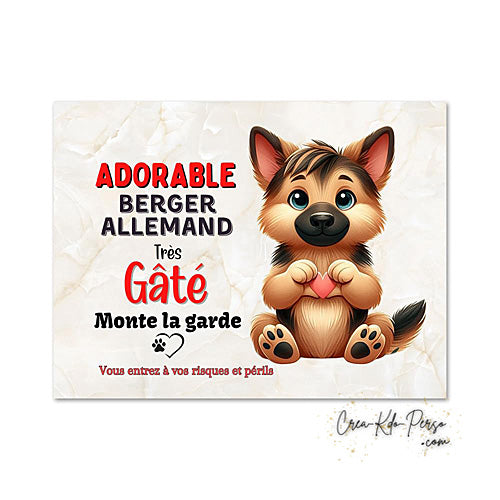 Plaque berger allemand Attention au chien  panneau de portail je monte la garde