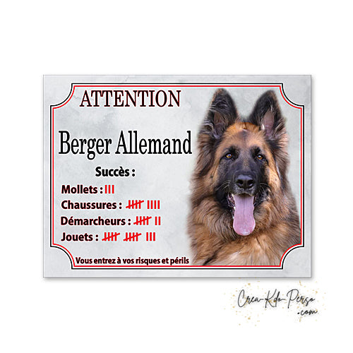 Plaque humour Attention Chien Berger Allemand compte ses trophées à ce jour