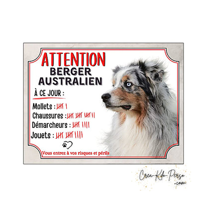 Plaque Berger Australien Panneau de portail Attention au chien