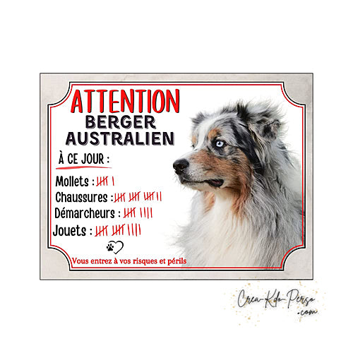 Plaque Berger Australien Panneau de portail Attention au chien