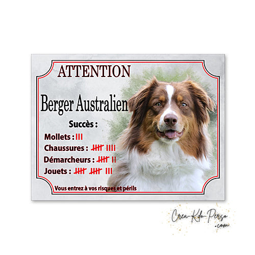 Plaque Berger Australien Panneau de portail Attention au chien