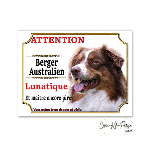 Plaque Berger Australien Panneau de portail Attention au chien je monte la garde