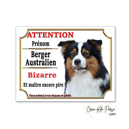 Plaque Berger Australien Panneau de portail Attention au chien