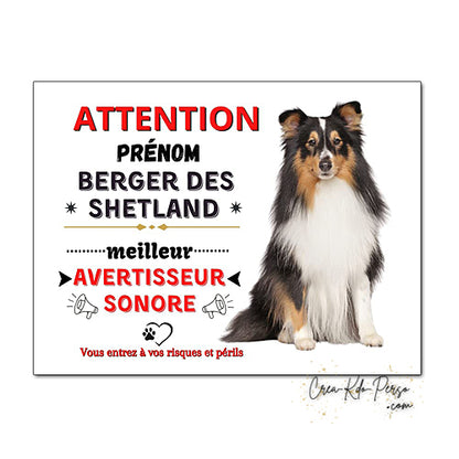 Plaque humour Attention Chien berger des shetland meilleur avertisseur sonore