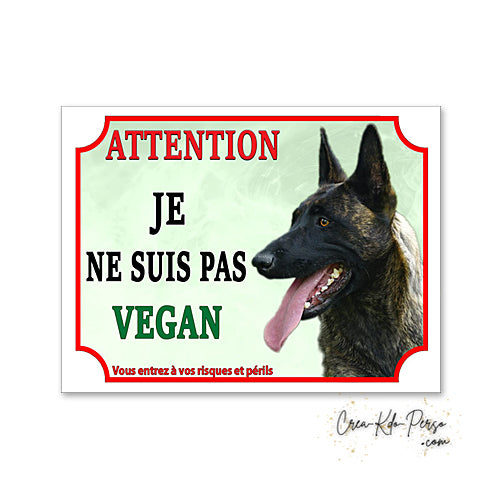 Plaque humour Attention Chien Berger Hollandais je ne suis pas végan