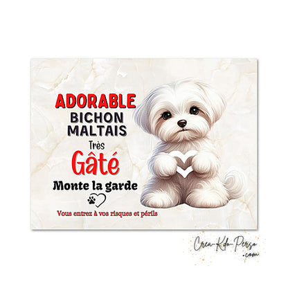 Plaque bichon Attention au chien  panneau de portail je monte la garde