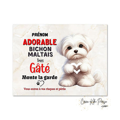 Plaque bichon Attention au chien  panneau de portail je monte la garde