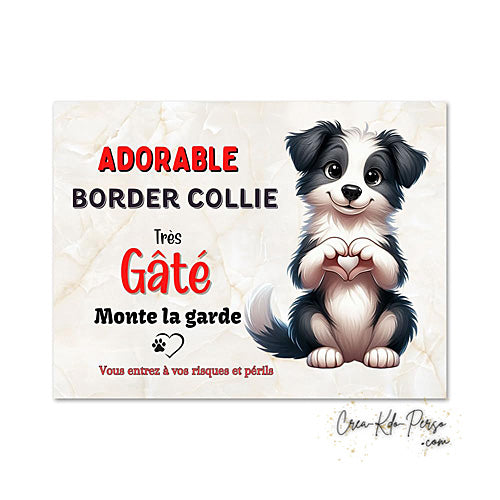 Plaque Border Collie Panneau de portail Attention au chien