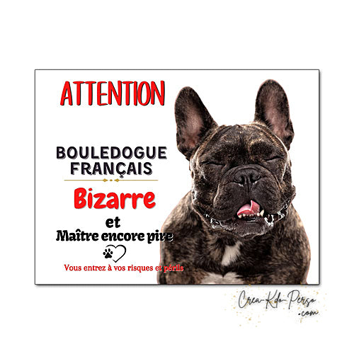 Plaque humour Attention au Chien Bouledogue Français Bizarre