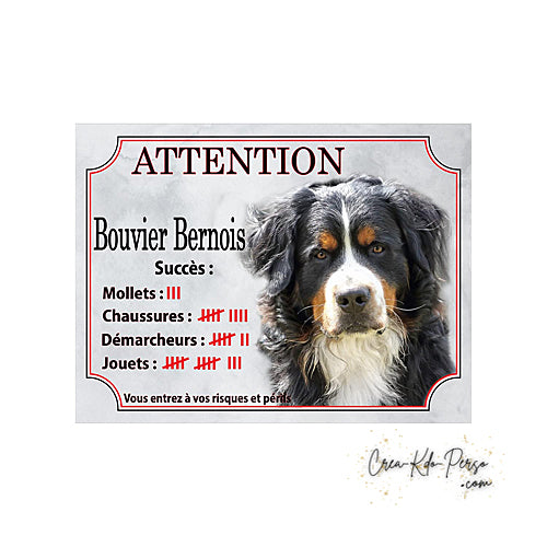 Plaque Bouvier Bernois Attention au chien Panneau de portail je monte la garde