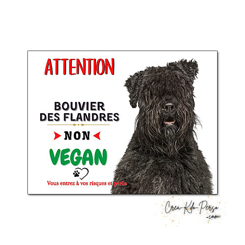 Plaque humour Attention Chien Bouvier des Flandres je ne suis pas végan