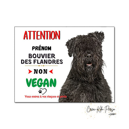 Plaque humour Attention Chien Bouvier des Flandres je ne suis pas végan