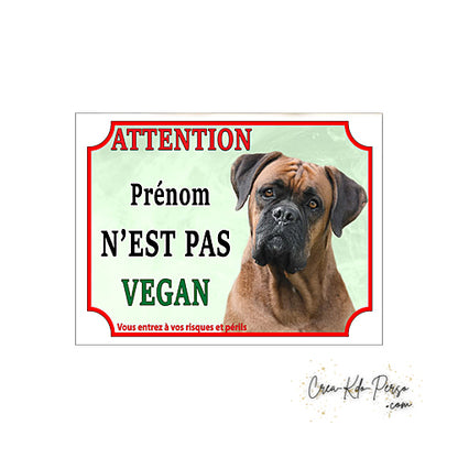 Plaque humour Attention Chien Boxer je ne suis pas végan