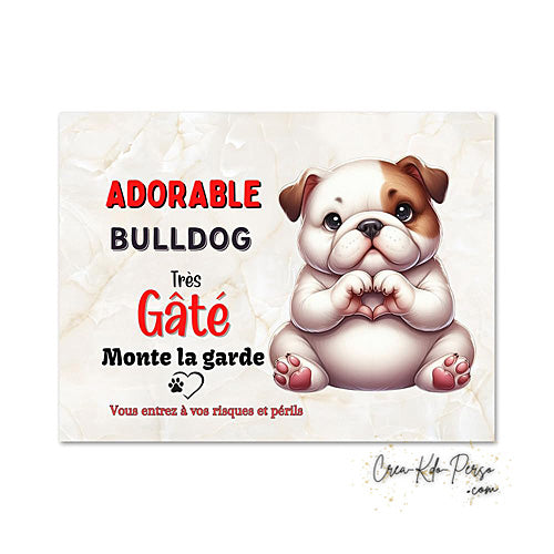 Plaque Bulldog Anglais je monte la garde panneau de portail Attention au chien
