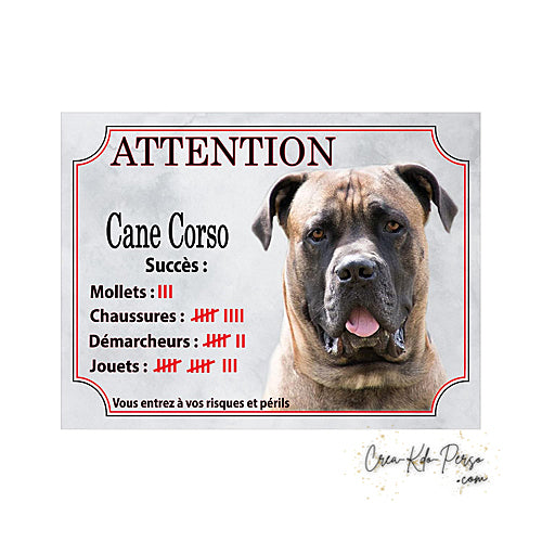 Plaque Cane Corso je monte la garde  panneau de portail Attention au chien