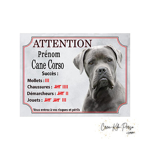 Plaque Cane Corso je monte la garde  panneau de portail Attention au chien