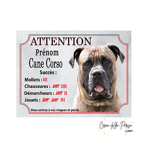 Plaque Cane Corso je monte la garde  panneau de portail Attention au chien