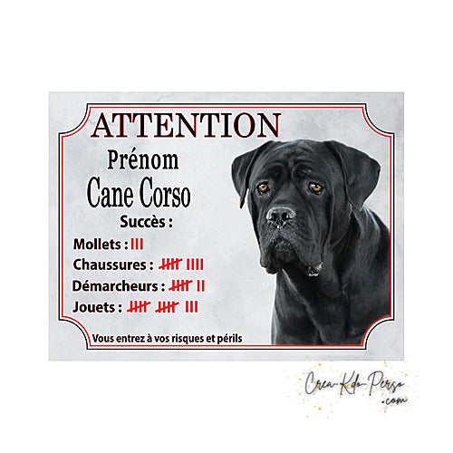 Plaque Cane Corso je monte la garde  panneau de portail Attention au chien