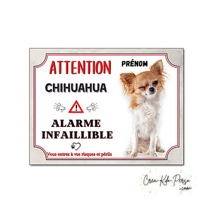 Plaque Chihuahua Attention au chien panneau de portail je monte la garde
