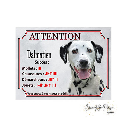 Plaque Dalmatien je monte la garde panneau de portail Attention au chien