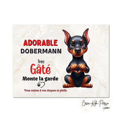 Plaque dobermann Attention au chien  panneau de portail je monte la garde