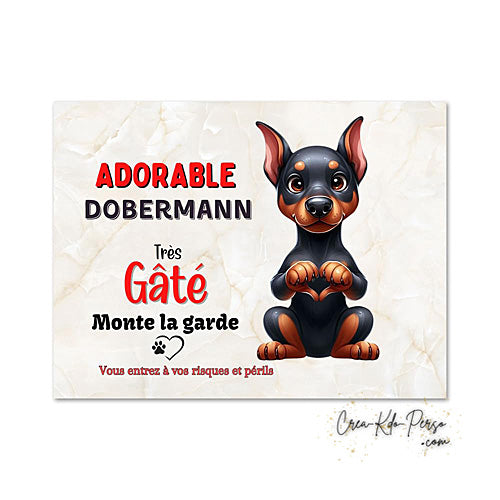 Plaque dobermann Attention au chien  panneau de portail je monte la garde