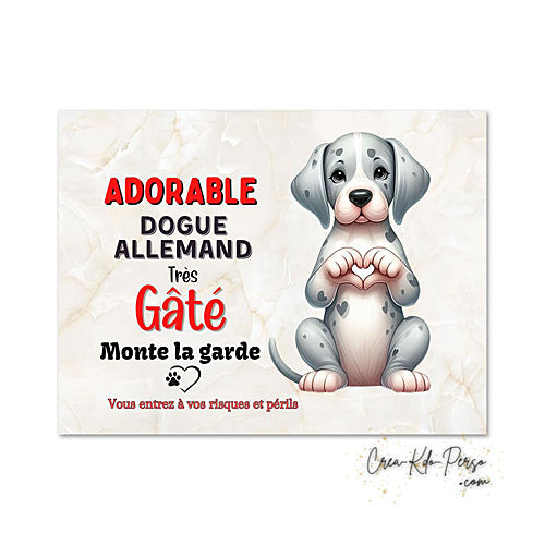 Plaque Dogue Allemand je monte la garde panneau de portail Attention au chien