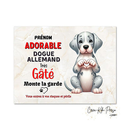 Plaque Dogue Allemand je monte la garde panneau de portail Attention au chien