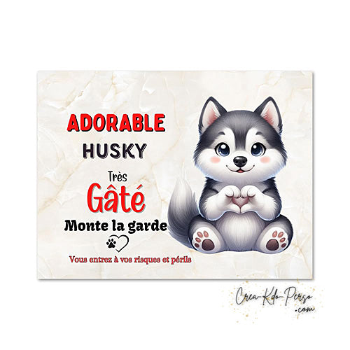 Plaque Husky panneau de portail Attention au chien