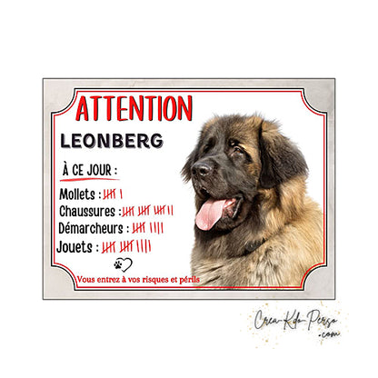 Plaque Leonberg Attention au chien panneau de portail