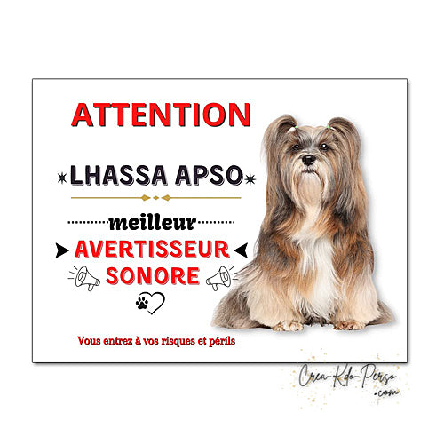 Plaque humour Attention Chien Lhassa Apso meilleur avertisseur sonore