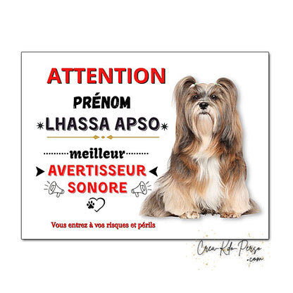 Plaque humour Attention Chien Lhassa Apso meilleur avertisseur sonore