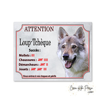 Plaque de portail loup  tcheque Attention au chien panneau je monte la garde