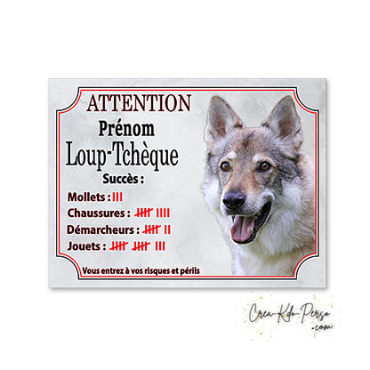 Plaque de portail loup  tcheque Attention au chien panneau je monte la garde