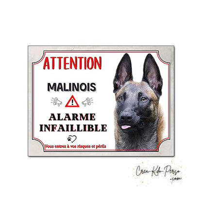 Plaque de portail Malinois Attention au chien panneau je monte la garde