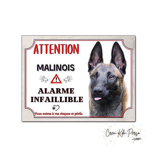Plaque de portail Malinois Attention au chien panneau je monte la garde