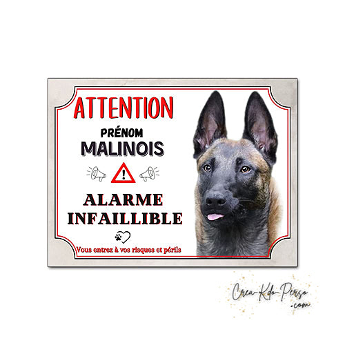 Plaque de portail Malinois Attention au chien panneau je monte la garde