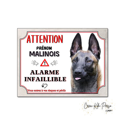 Plaque de portail Malinois Attention au chien panneau je monte la garde
